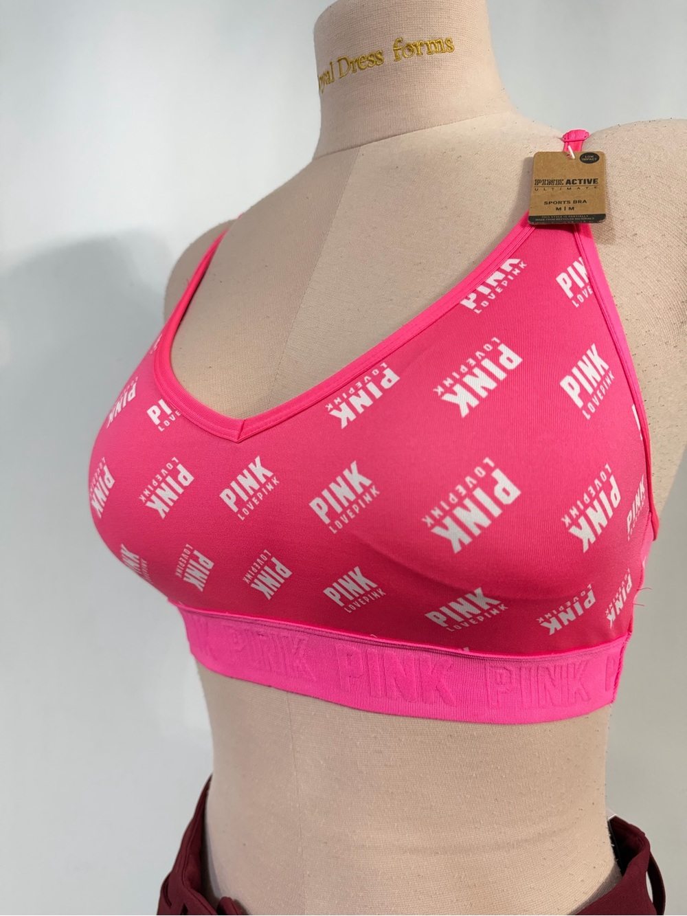 PINK Victoria's Secret Hot Pink Logo Wireless Scoop Sport Bra Bralette M and XL - Picture 2 of 3